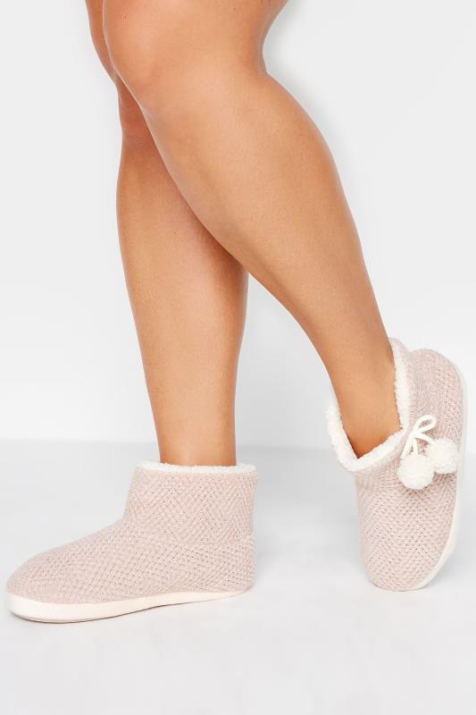  Grande Taille Pink Fluffy Chevron Slipper Boots In Wide E Fit