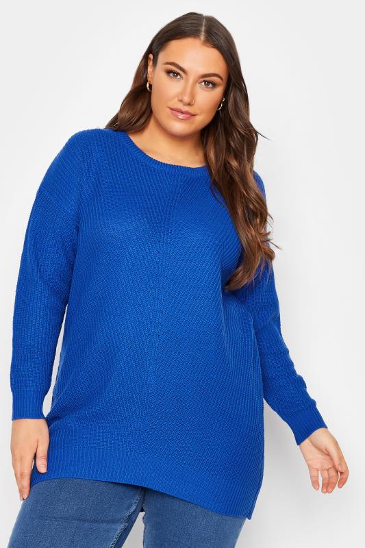 Plus Size Cobalt Blue Essential Knitted Jumper | Yours Clothing 1