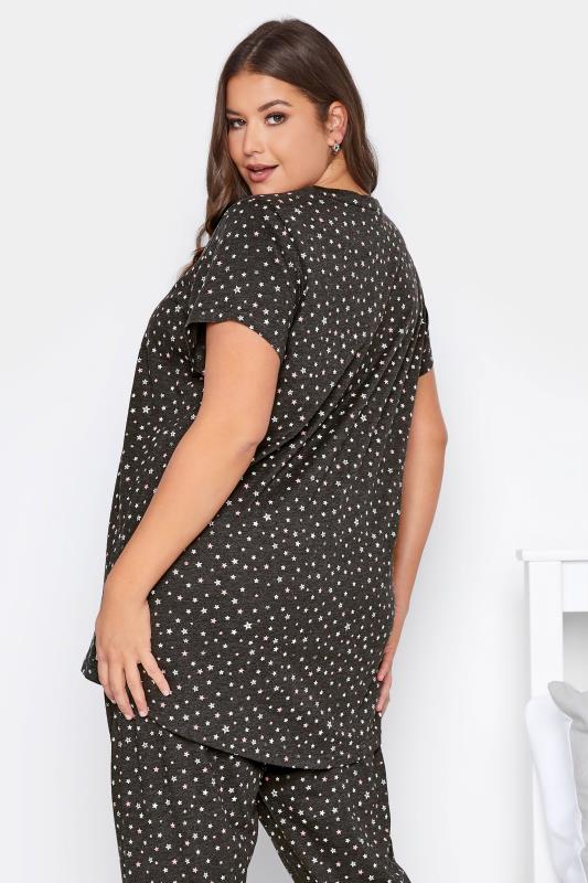 Plus Size Grey Star Print Dipped Hem Pyjama Top | Yours Clothing 3