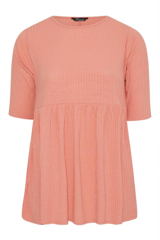 LIMITED COLLECTION Curve Coral Pink Ribbed Smock Top 5