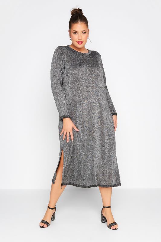 Plus Size Silver Glitter Midaxi Dress | Yours Clothing  5