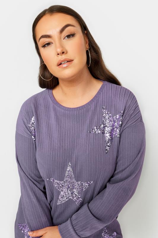 YOURS LUXURY Curve Purple Star Sequin Sweatshirt | Yours Clothing 4