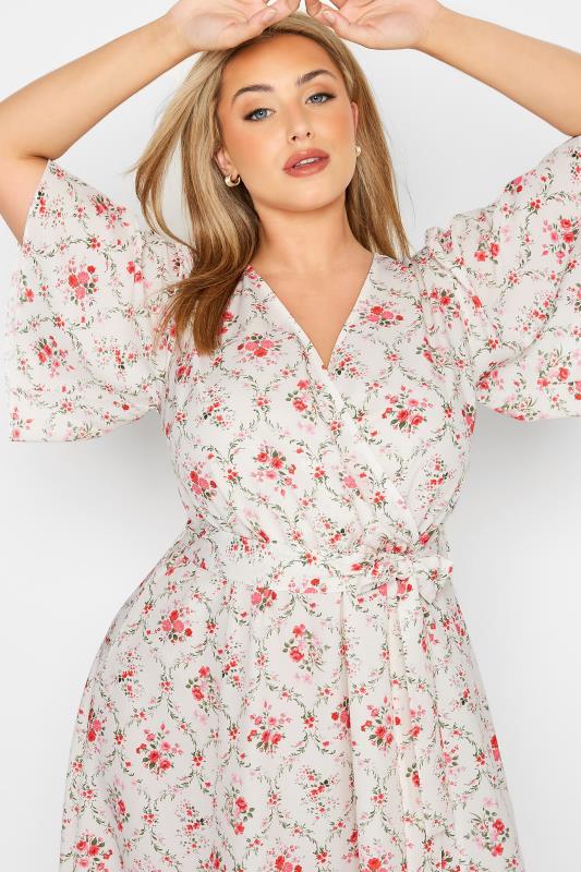 YOURS LONDON Plus Size White Floral Wrap Dress | Yours Clothing 4