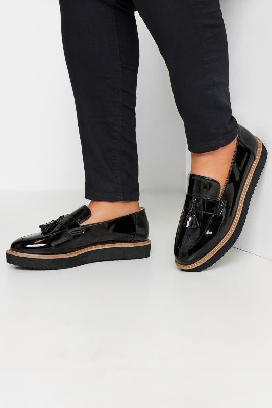 Plus Size  Black Patent Tassel Loafers In Extra Wide EEE Fit