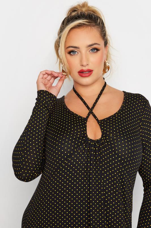 LIMITED COLLECTION Plus Size Black Polka Dot Keyhole Tie Neck Midaxi Dress | Yours Clothing 5