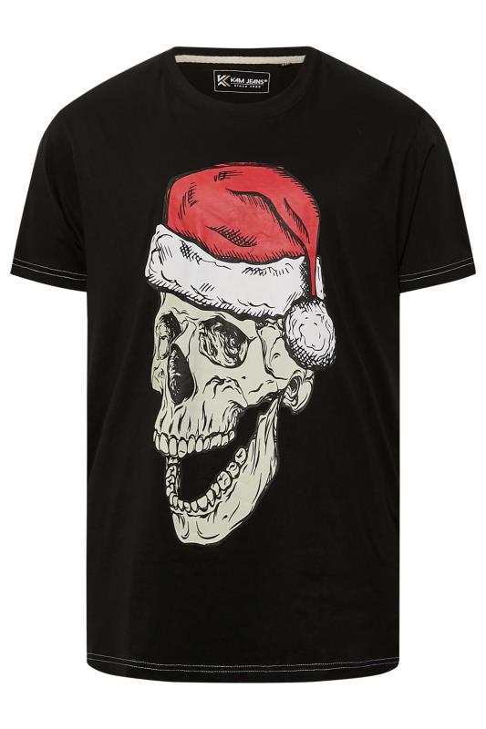 KAM Big & Tall Black Santa Skull Print T-Shirt 1
