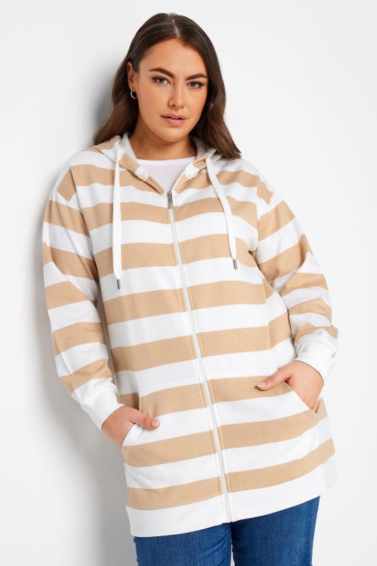 Plus Size  YOURS Curve Brown Stripe Zip Through Hoodie