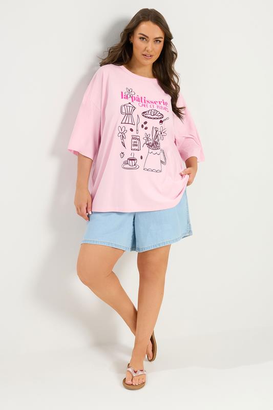 YOURS Plus Size Pink 'La Patisserie' Graphic T-Shirt | Yours Clothing 1
