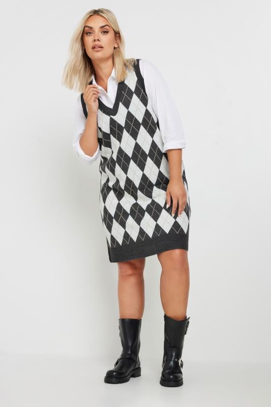 LIMITED COLLECTION Plus Size Black Argyle Check Vest Dress | Yours Clothing 3