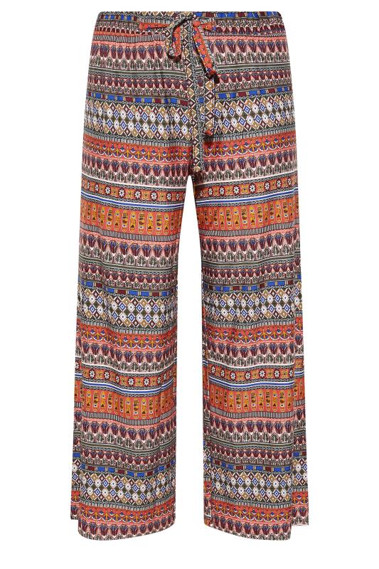 Curve Orange Aztec Print Tie Wide Leg Trousers 4