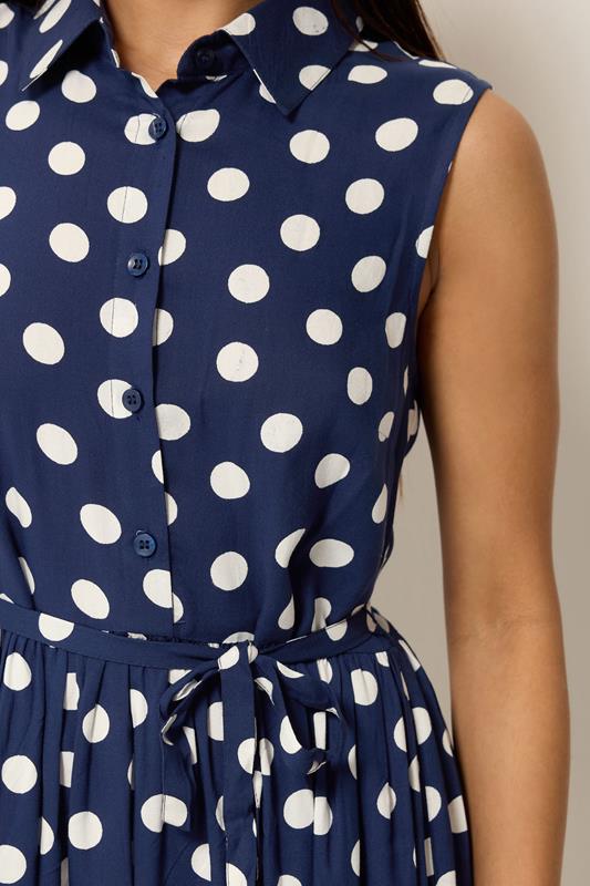 M&Co Petite Navy Blue Polka Dot Shirt Dress | M&Co 4