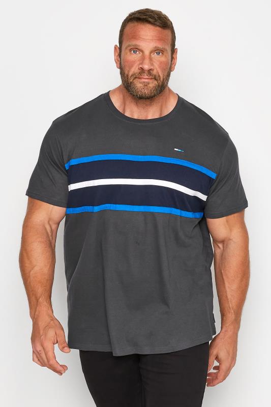 Plus Size  BadRhino Big & Tall Grey Colour Block Stripe T-Shirt