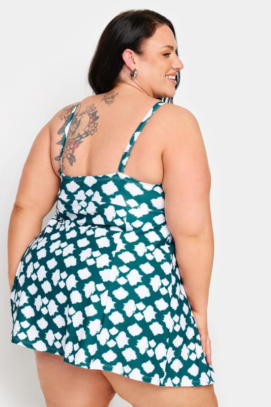 YOURS Plus Size Green Abstract Spot Knot Front Swim Dress | Yours Clothing 7