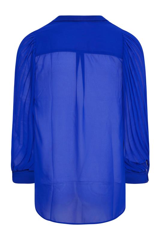 YOURS LONDON Plus Size Cobalt Blue Pleat Sleeve Mesh Shirt | Yours Clothing 7