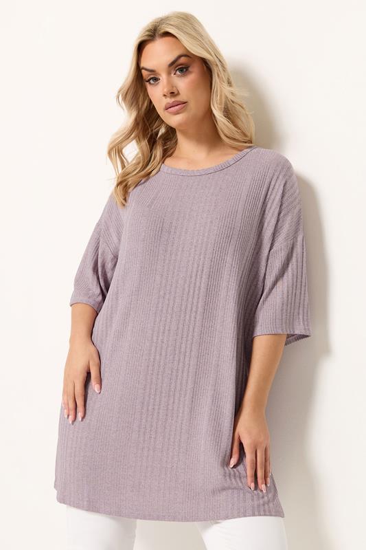  YOURS camiseta oversize morada de canalé