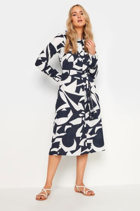 LTS Tall Women's Navy Blue Abstract Print Midi Shirt Dress | Long Tall Sally  2