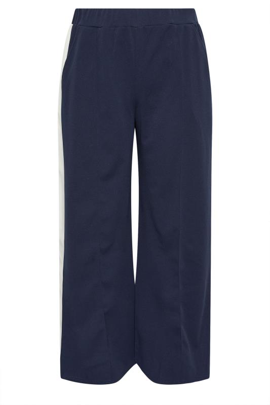 YOURS Plus Size Navy Blue & White Scuba Side Stripe Trousers | Yours Clothing 5
