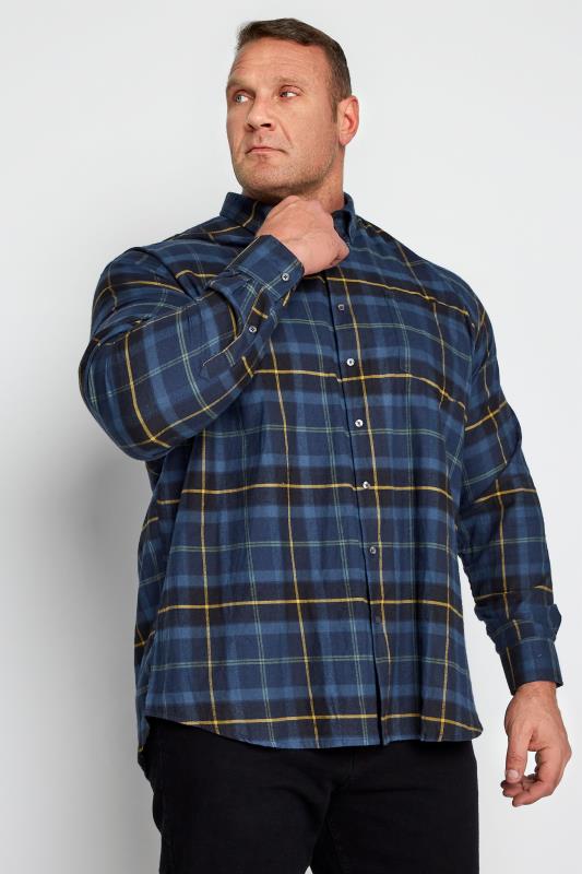 Plus Size  ESPIONAGE Blue Check Long Sleeve Shirt