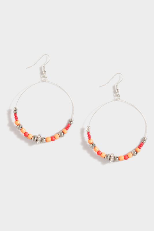 Silver Orange Bead Charm Large Hoop Earrings | Yours Clothing 2