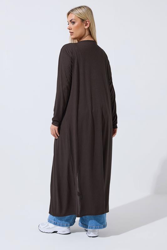 LIMITED COLLECTION Plus Size Chocolate Brown Ribbed Maxi Cardigan | Yours Clothing 2