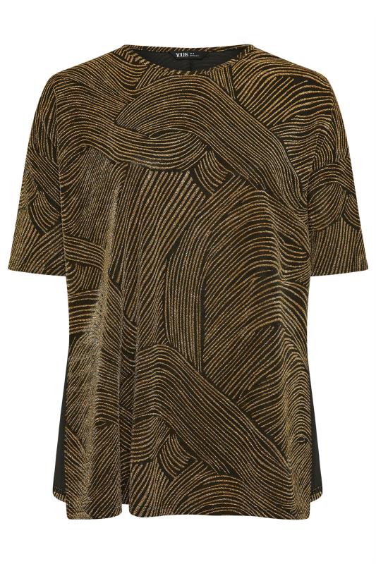 YOURS Plus Size Black & Gold Swirl Print Oversized T-Shirt | Yours Clothing 5