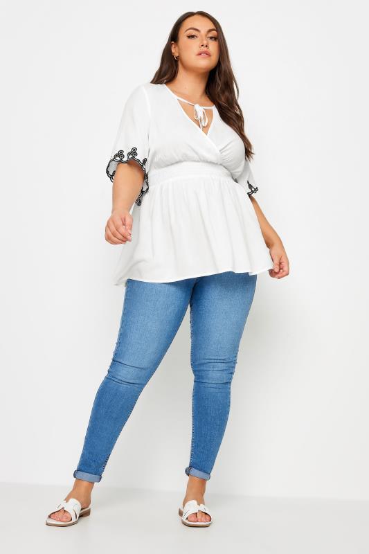 YOURS Plus Size White Chambray Embroidered Top | Yours Clothing 4