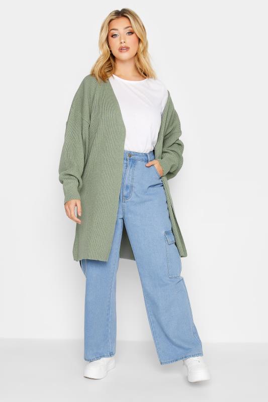 Plus Size Sage Green Knitted Cardigan | Yours Clothing 2