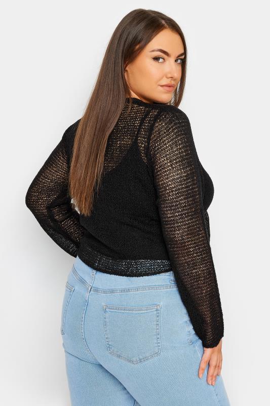 YOURS Plus Size Black Crochet Tie Front Cardigan | Yours Clothing 4