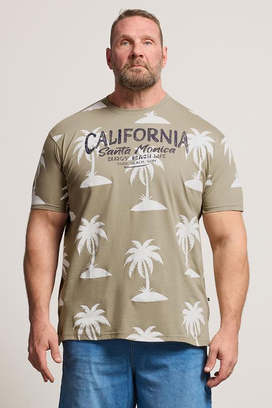  KAM Big & Tall T-shirt taupe à imprimé palmier