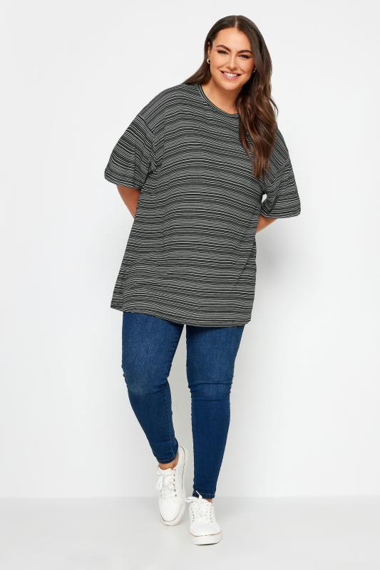 YOURS Plus Size Blue Striped Oversized Boxy T-Shirt | Yours Clothing 2