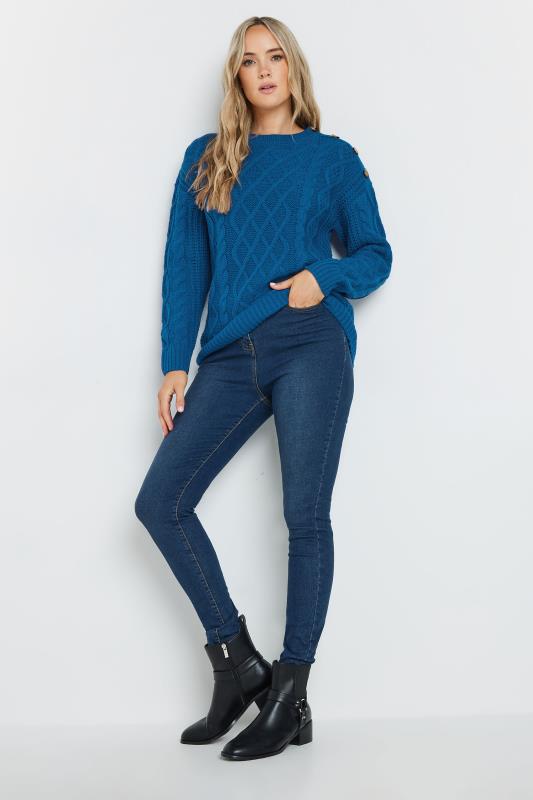 LTS Tall Cobalt Blue Button Detail Cable Knit Jumper | Long Tall Sally 2