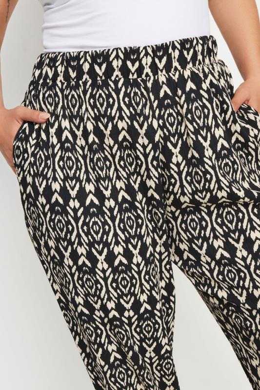 YOURS Plus Size Black Ikat Print Textured Cropped Harem Trousers | Yours Clothing 4