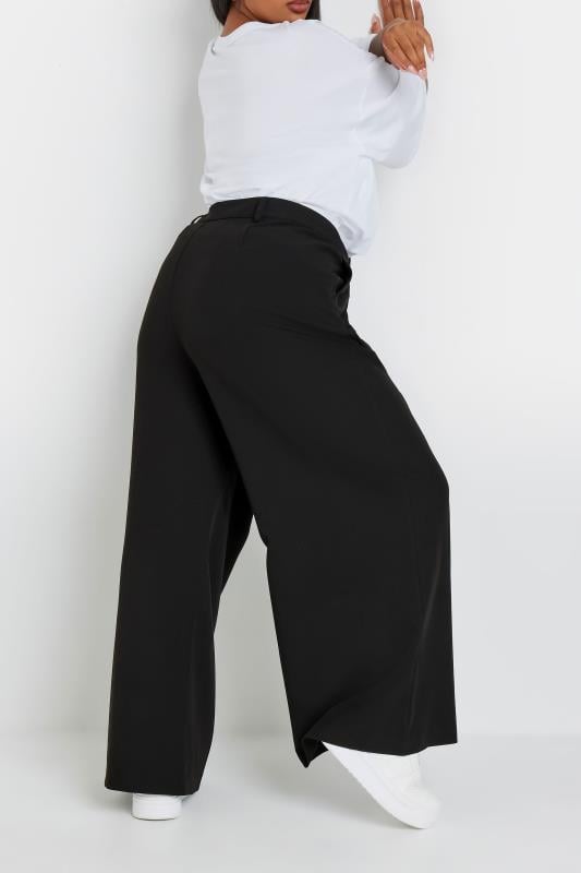 YOURS Plus Size Black Wide Leg Pleat Front Trousers | Yours Clothing  4