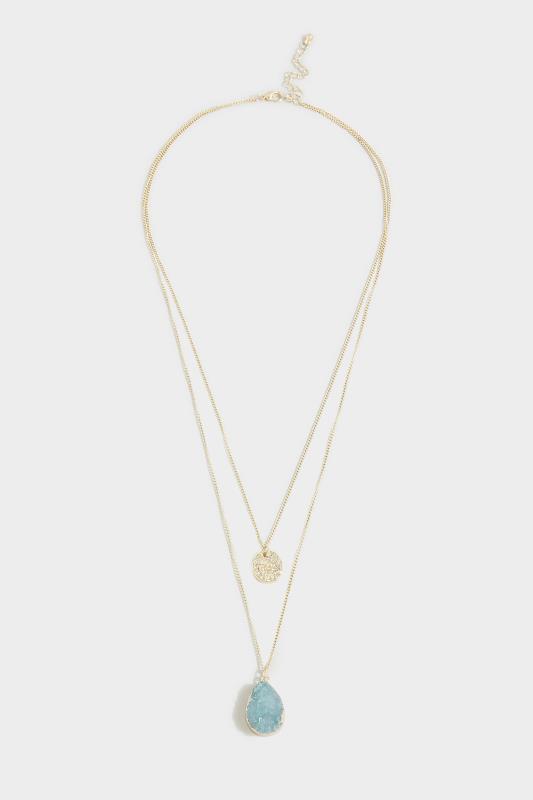 Gold Tone Double Layer Stone Necklace | Yours Clothing 2
