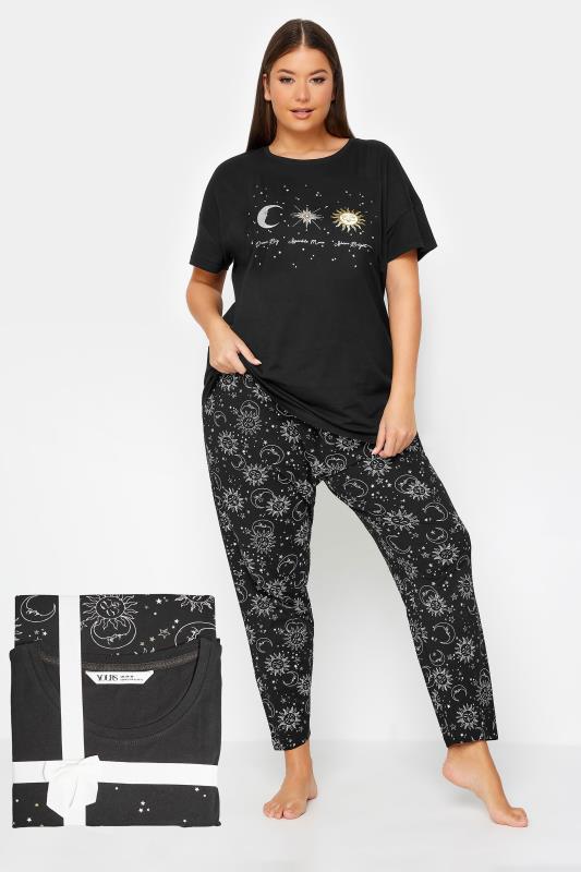YOURS Plus Size Black Star & Moon Print Pyjama Set | Yours Clothing 1