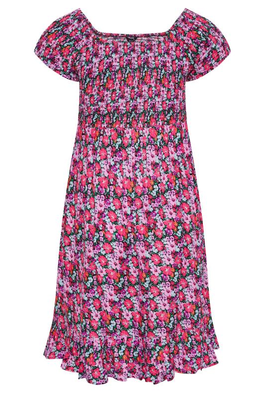 Plus Size Pink Floral Shirred Bardot Midaxi Dress | Yours Clothing 2