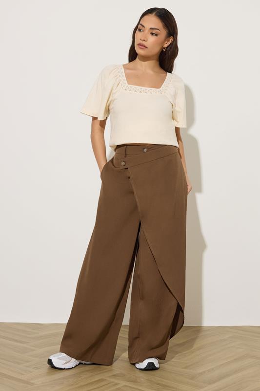  PixieGirl Petite Camel Brown Wrap Wide Leg Trousers
