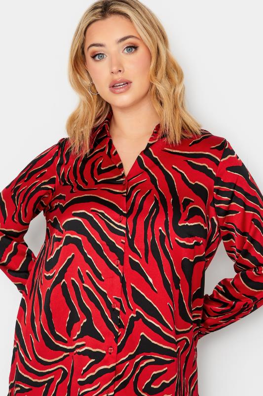 YOURS LONDON Plus Size Red Zebra Print Satin Shirt | Yours Clothing 4