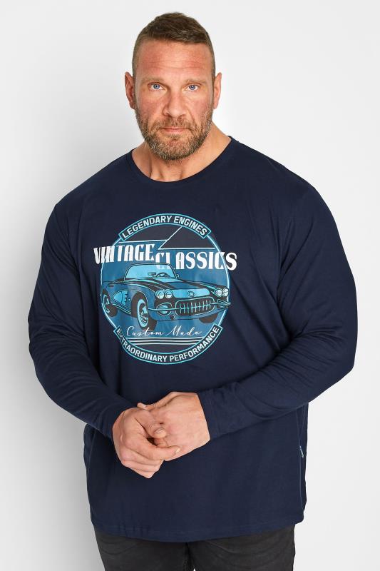 Men's  BadRhino Big & Tall Navy Blue 'Vintage Classics' Car Print Long Sleeve T-shirt
