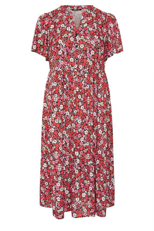 YOURS Plus Size Red Floral Placket Dress | Yours Clothing 5