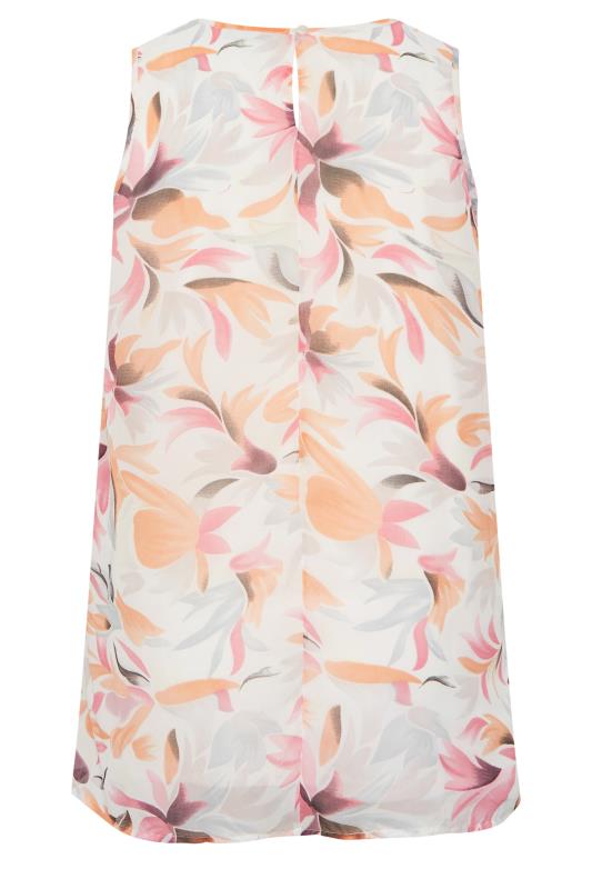 YOURS Curve Plus Size Orange Floral Pintuck Sleeveless Blouse | Yours Clothing  7