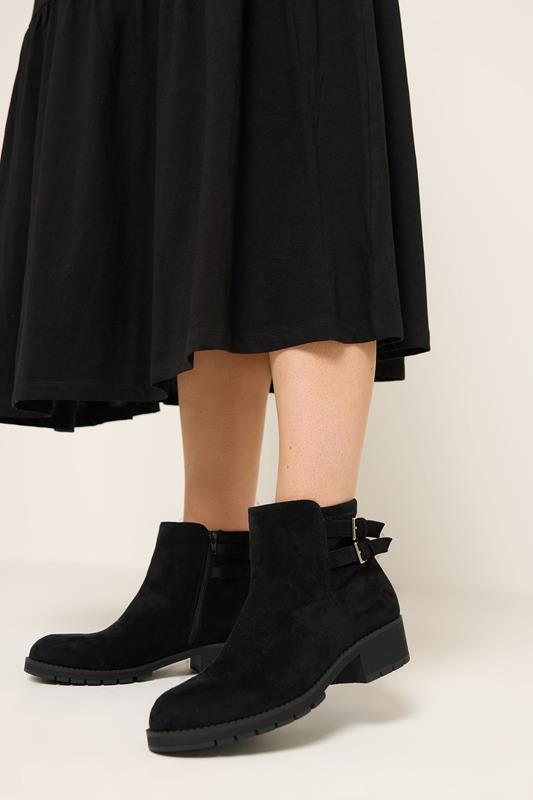 Black Double Buckle Chelsea Boots In Wide E Fit | Yours Clothing 1