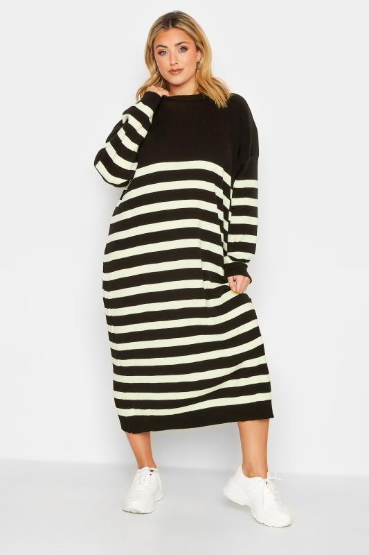  Tallas Grandes YOURS Curve Black & White Stripe Jumper Dress