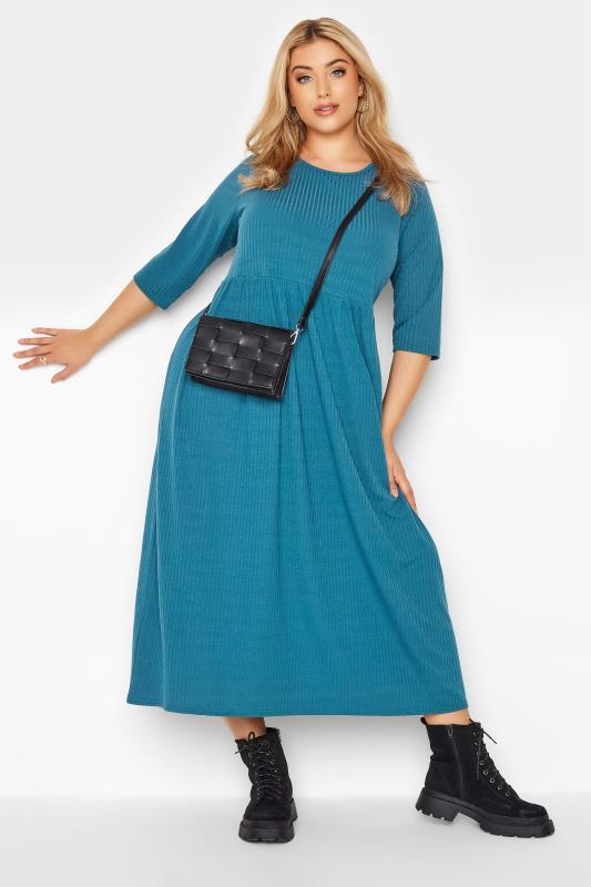 LIMITED COLLECTION Curve Blue Ribbed Midaxi Dress 2