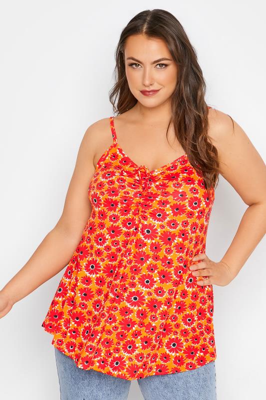 LIMITED COLLECTION Curve Orange Floral Print Ruched Swing Cami Top_A.jpg
