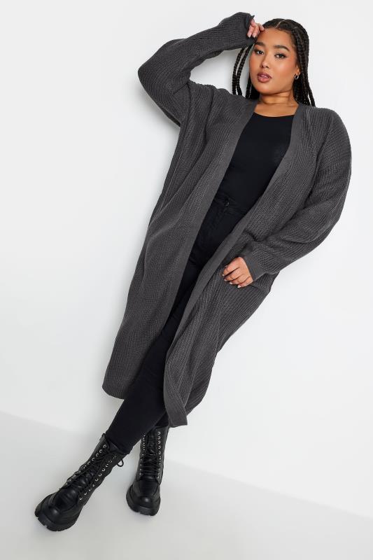 YOURS Plus Size Charcoal Grey Knitted Maxi Cardigan | Yours Clothing 3