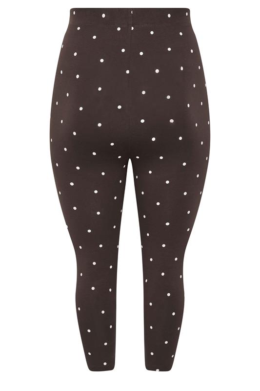 YOURS Plus Size Chocolate Brown Polka Dot Cropped Leggings | Yours Clothing 2