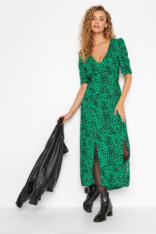 Tall  LTS Tall Green Leopard Print Midi Tea Dress