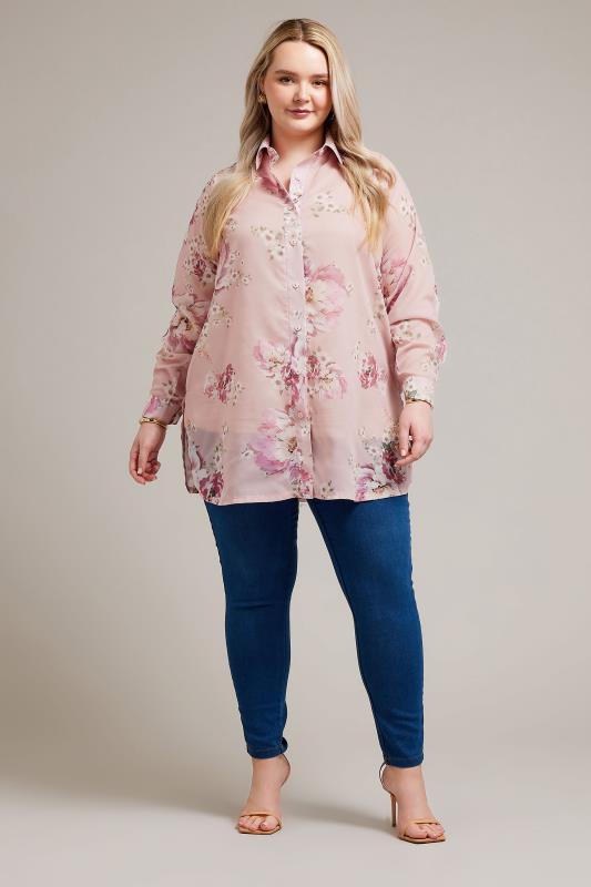 YOURS LONDON Plus Size Pink Floral Boyfriend Shirt | Yours Clothing 2