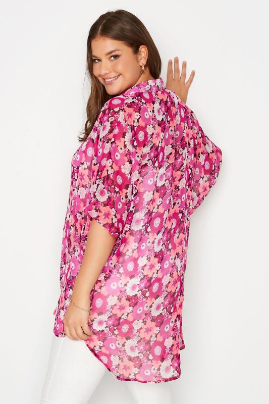 Plus Size Pink Floral Print Batwing Blouse | Yours Clothing  3